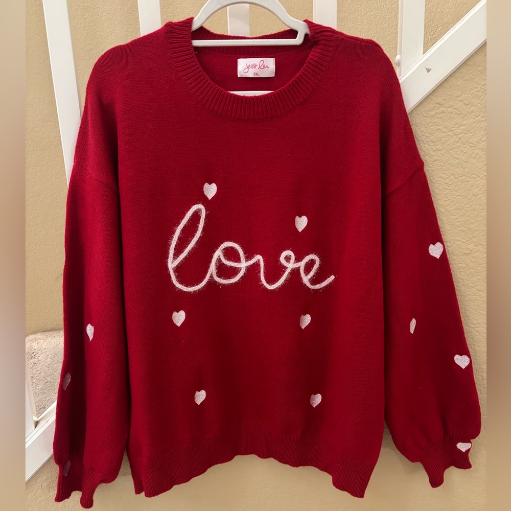 Jess Lea Red Crewneck Sweater with White 'Love' Script